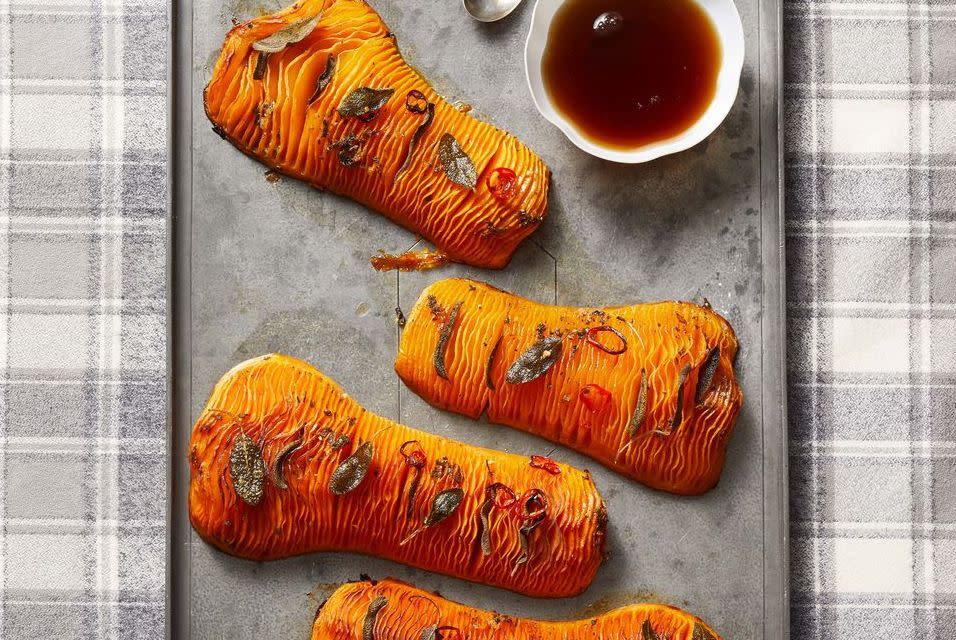 Hasselback Butternut Squash with Maple Brown Butter