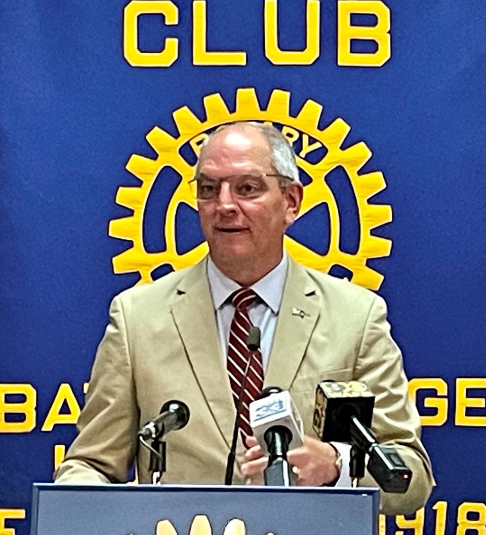 Louisiana Gov. John Bel Edwards speaks to the Baton Rouge Rotary Club on Wednesday, May 11, 2022.