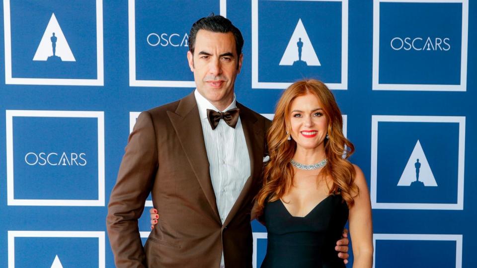 PHOTO: Sacha Baron Cohen and Isla Fisher attend a screening of the Oscars on April 26, 2021 in Sydney. (Rick Rycroft-Pool/Getty Images, FILE)