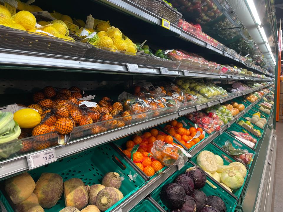 Produce section in grocery store in Ireland 