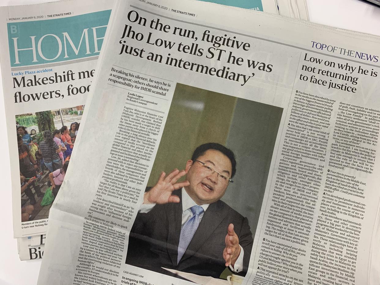 The Straits Times' interview with fugitive financier Jho Low has received flak from journalists covering the 1MDB saga. PHOTO: Nicholas Yong/Yahoo News Singapore