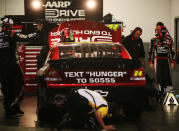 DAYTONA BEACH, FL - FEBRUARY 27: Tthe #24 Drive to End Hunger Chevrolet driven by Jeff Gordon sits in the garage after engine failure during the NASCAR Sprint Cup Series Daytona 500 at Daytona International Speedway on February 27, 2012 in Daytona Beach, Florida. (Photo by Jerry Markland/Getty Images for NASCAR)