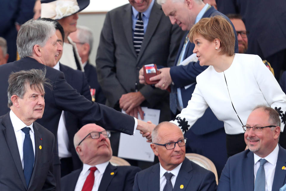 Chancellor of the Exchequer Philip Hammond and Scottish First Minister Nicola Sturgeon during commemorations for the 75th Anniversary of the D-Day landings at Southsea Common, Portsmouth.