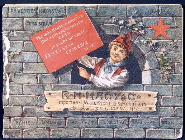 1890 RH Macy & Co Importers, Manufacturers & Retailers, catalog front cover, 1890. (Photo by The New York Historical Society/Getty Images)