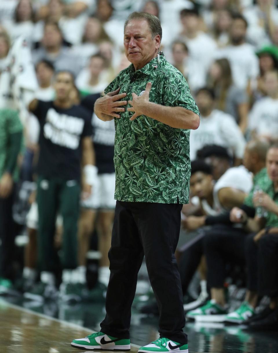 Michigan State Spartans head coach Tom Izzo on the bench during against the Tennessee Volunteers at Breslin Center in East Lansing on Sunday, Oct. 29, 2023.