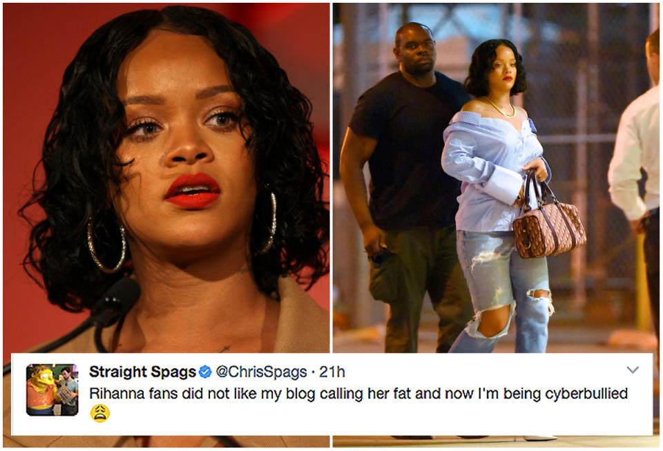 <em>Blogger slammed for fat-shaming Rihanna [Photo: Getty/Twitter]</em>