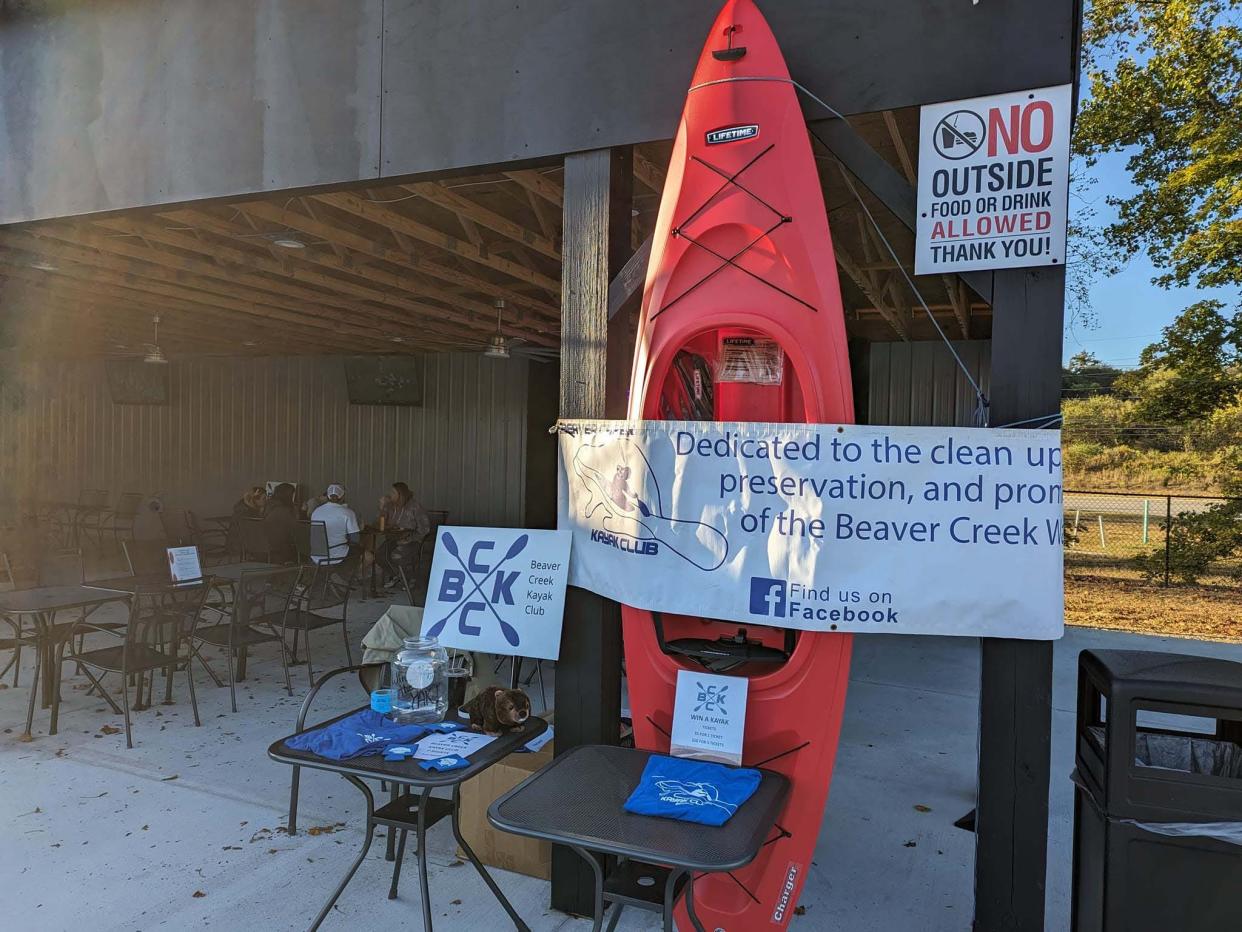 Beaver Creek Kayak Club sells raffle tickets for a new kayak at the third annual Beaver Creek Kayak Club No-Yak event held at Creekside Good Food-Good Vibes on Saturday, Oct. 7, 2023.