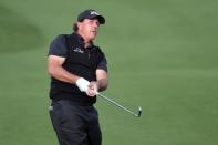 Jan 20, 2019; La Quinta, CA, USA; Phil Mickelson plays his second shot on the 16th hole during the final round of the Desert Classic golf tournament at PGA West - Stadium Course. Mandatory Credit: Orlando Ramirez-USA TODAY Sports