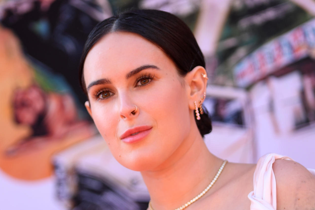 US actress Rumer Willis arrives for the premiere of Sony Pictures' "Once Upon a Time... in Hollywood" at the TCL Chinese Theatre in Hollywood, California on July 22, 2019. (Photo by VALERIE MACON / AFP)        (Photo credit should read VALERIE MACON/AFP/Getty Images)