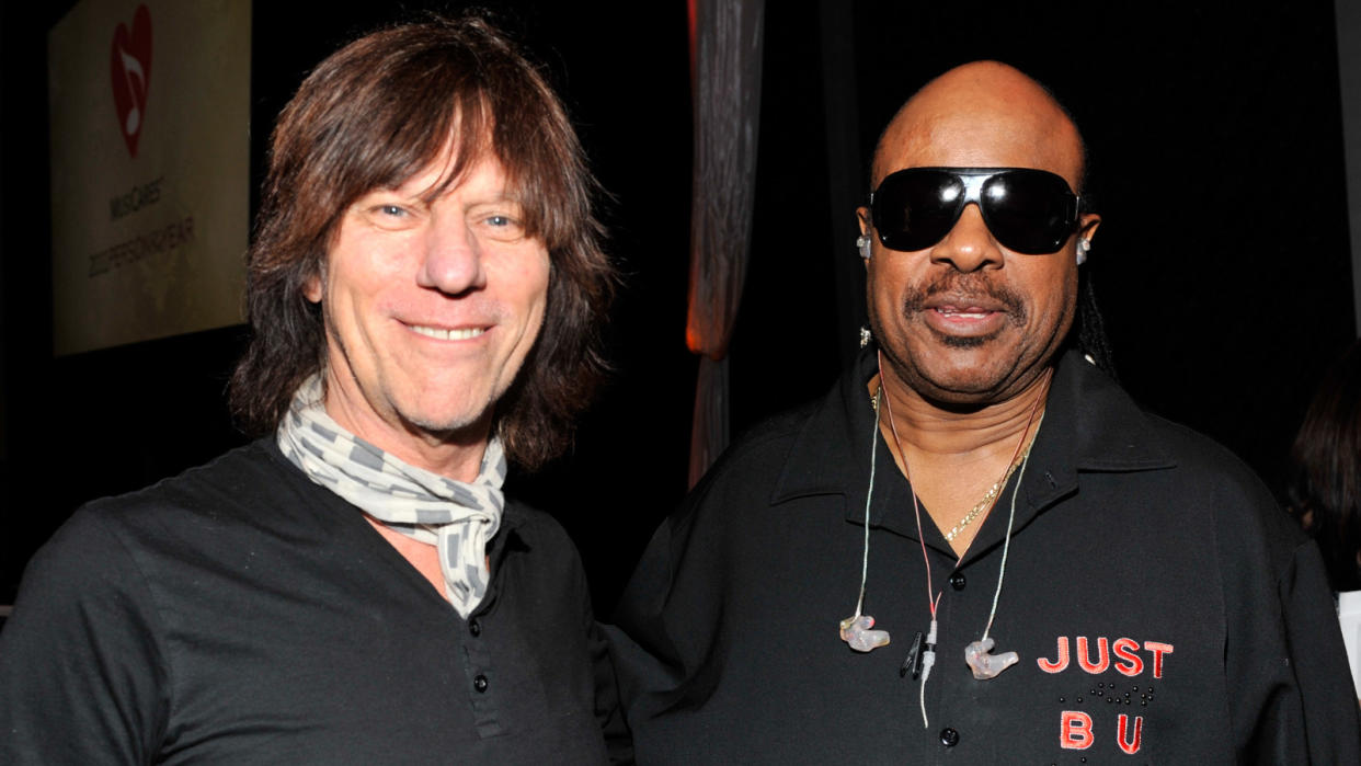  Jeff Beck and Stevie Wonder attends 2011 MusiCares Person of the Year Tribute to Barbra Streisand at Los Angeles Convention Center on February 11, 2011 in Los Angeles, California. 