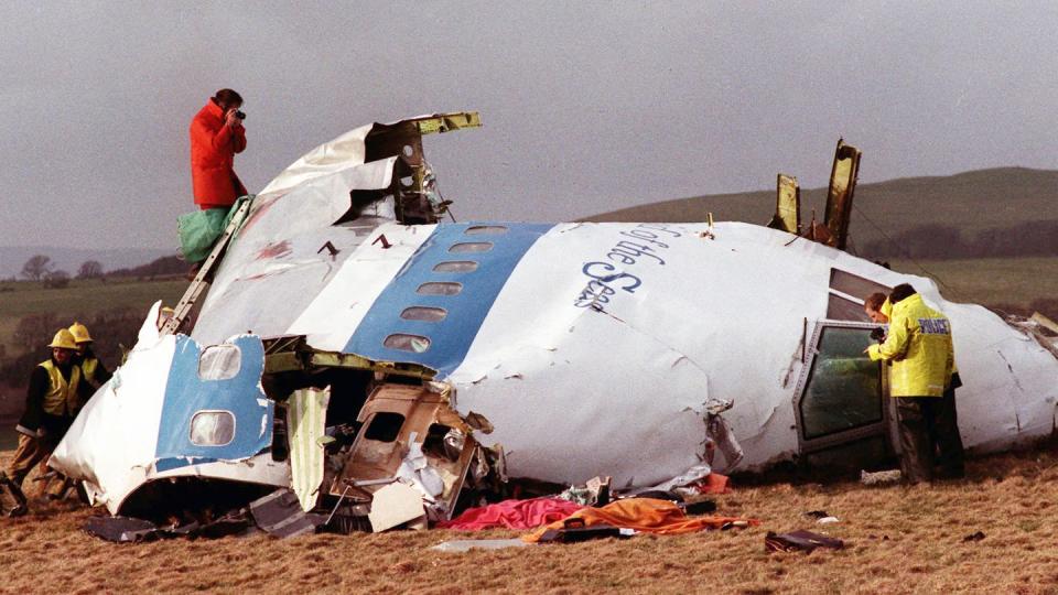 Die abgestürzte Maschine nach dem Bombenanschlag. (Bild: dpa)