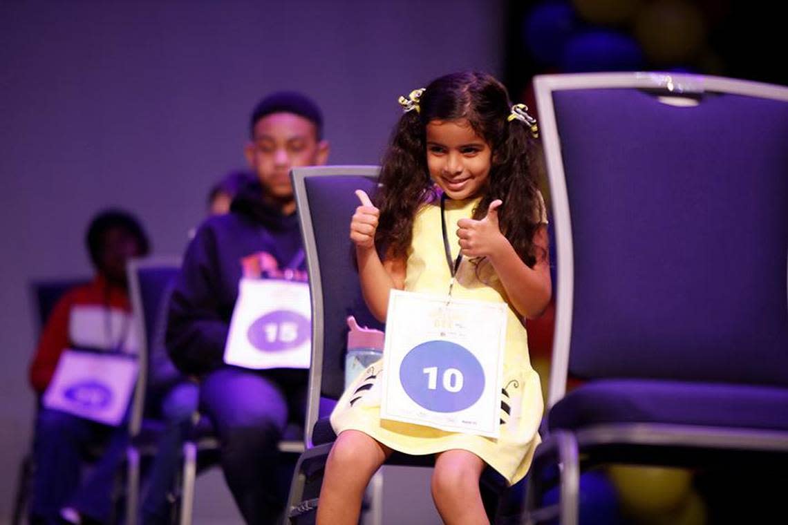 Miami Herald Spelling Bee contestant Judie ElAttar, 7, a first-grader at David Fairchild Elementary in Miami-Dade, was the youngest student to compete in the Miami Herald Spelling Bee for Miami-Dade and Monroe students in March. In December, she again won her school’s competition as a second-grader and will compete in the districtwide event in March 2023. Alexia Fodere/for The Miami Herald