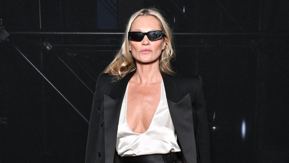 PARIS, FRANCE - SEPTEMBER 26: (EDITORIAL USE ONLY - For Non-Editorial use please seek approval from Fashion House) Kate Moss attends the Saint Laurent Womenswear Spring/Summer 2024 show as part of Paris Fashion Week  on September 26, 2023 in Paris, France. (Photo by Stephane Cardinale - Corbis/Corbis via Getty Images)