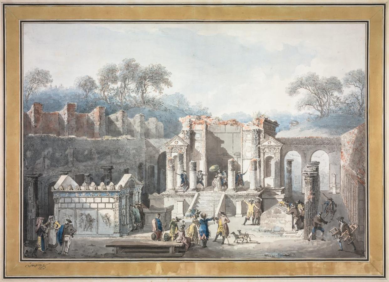 El Templo de Isis en Pompeya. Grabado realizado por Francesco Piranesi, coloreado a mano por Louis Jean Desprez, 1788. <a href="https://www.clevelandart.org/art/2001.19" rel="nofollow noopener" target="_blank" data-ylk="slk:The Cleveland Museum of Art.;elm:context_link;itc:0;sec:content-canvas" class="link ">The Cleveland Museum of Art.</a>, <a href="http://creativecommons.org/licenses/by-sa/4.0/" rel="nofollow noopener" target="_blank" data-ylk="slk:CC BY-SA;elm:context_link;itc:0;sec:content-canvas" class="link ">CC BY-SA</a>