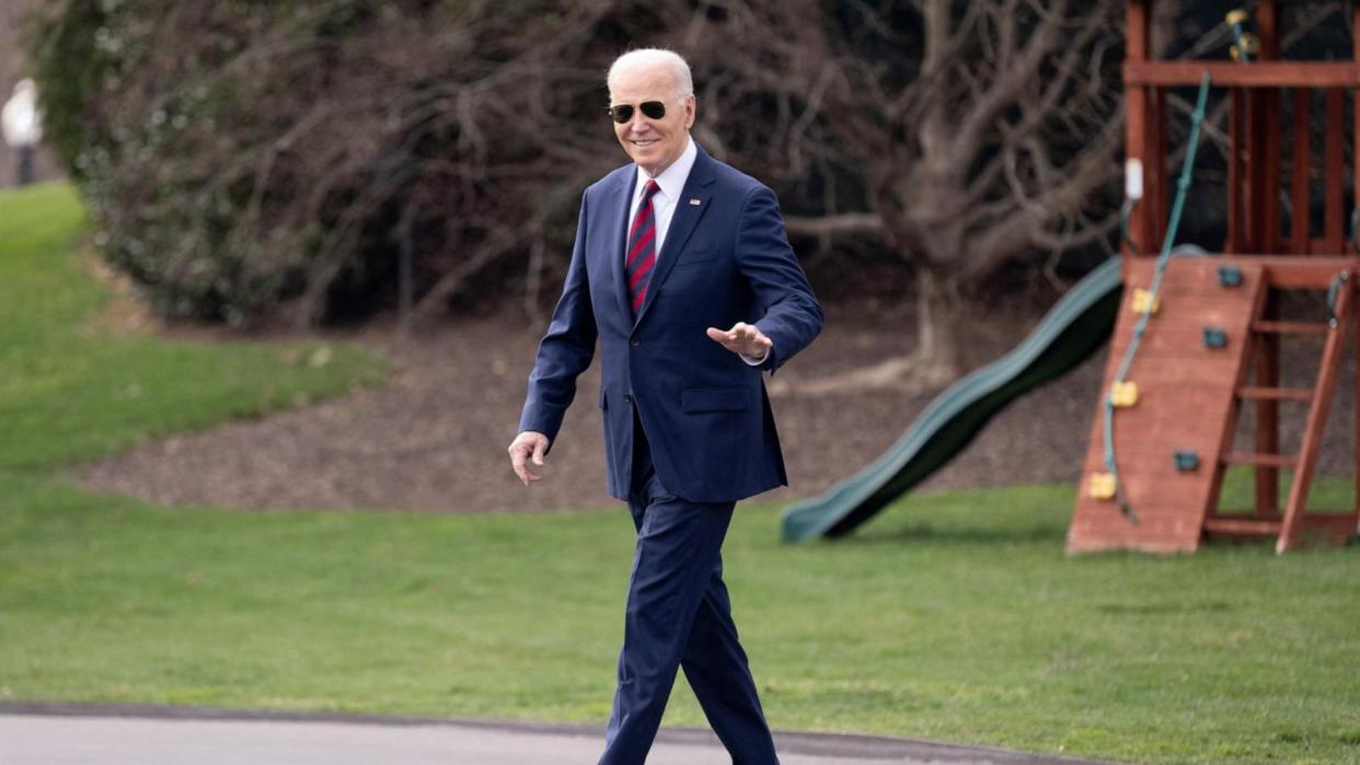 PHOTO: President Joe Biden walks to Marine One as he departs from the South Lawn of the White House in Washington, DC, March 13, 2024. (Saul Loeb/AFP via Getty Images)
