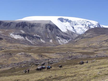 The north dome of the Quelccaya Ice Cap in Peru is seen in this handout photo from Ohio State University taken in 2003. REUTERS/Paolo Gabrielli, courtesy of Ohio State University/Handout via Reuters