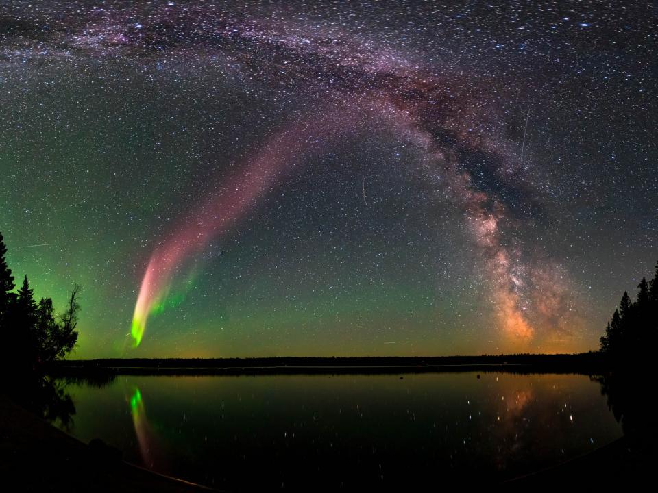 'Steve' the aurora and the Milky Way seen from Childs Lake, Manitoba, Canada: Nasa/Krista Trinder