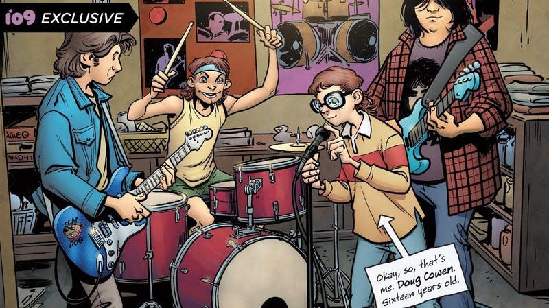Comic book panel showing kids in a band