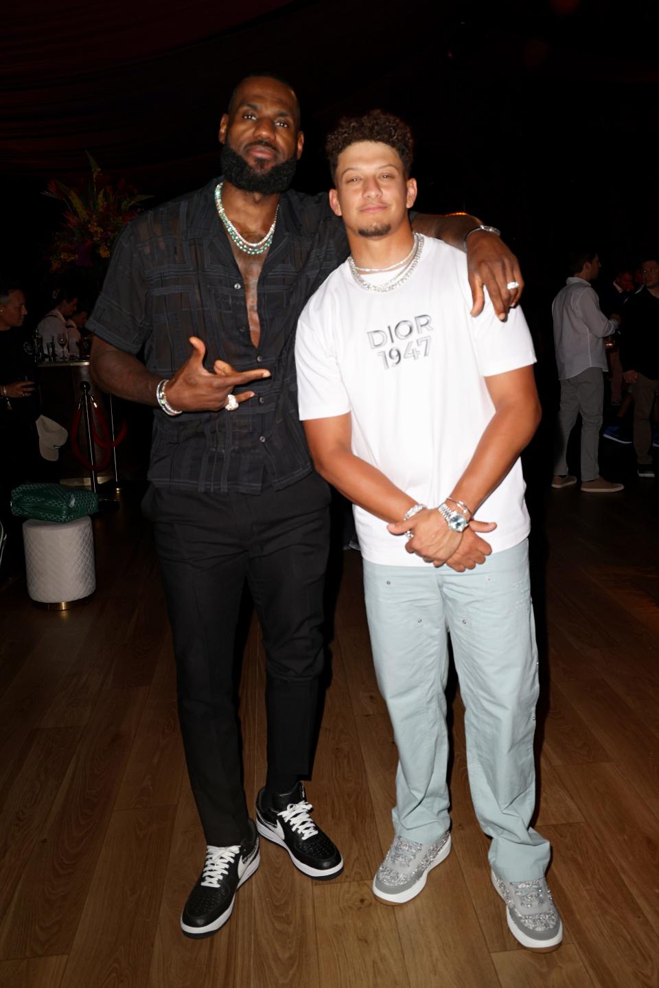 LeBron James and Patrick Mahomes attend American Express Presents CARBONE BEACH on May 5, 2024.