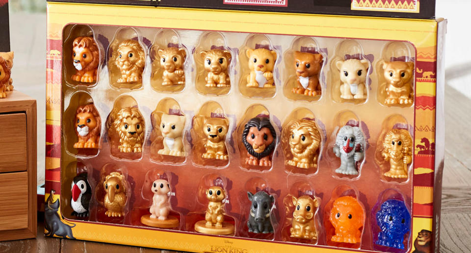 Pictured are all of the Woolworths Lion King Ooshies in a collectors case.