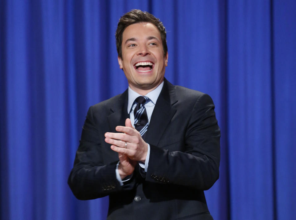 FILE - This April 4, 2013 file photo released by NBC shows Jimmy Fallon, host of "Late Night with Jimmy Fallon," in New York. Fallon will debut as host of his new show, "The Tonight Show with Jimmy Fallon," on Feb. 17. (AP Photo/NBC, Lloyd Bishop, File)