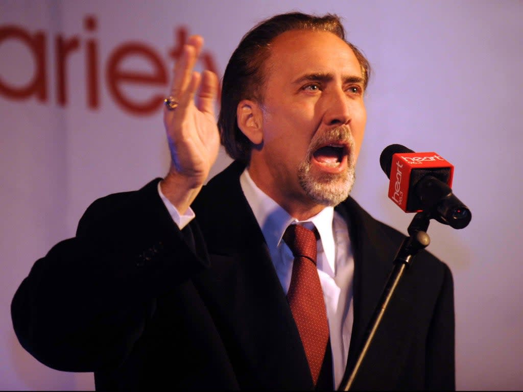 Fangs for the memories: Nicolas Cage switches on the Christmas lights in Milsom Street, Bath in 2009. (PA)