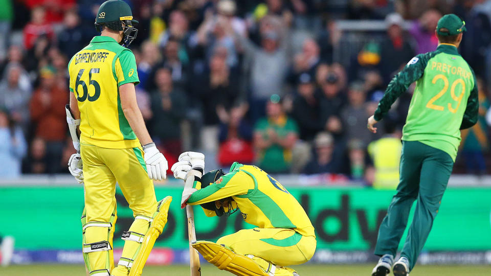 Jason Behrendorff and Nathan Lyon, pictured, react after losing to South Africa.