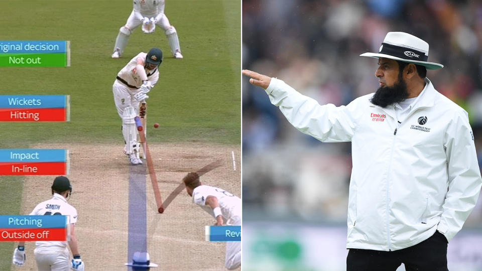 Travis Head was initially given not out by umpire Aleem Dar. 