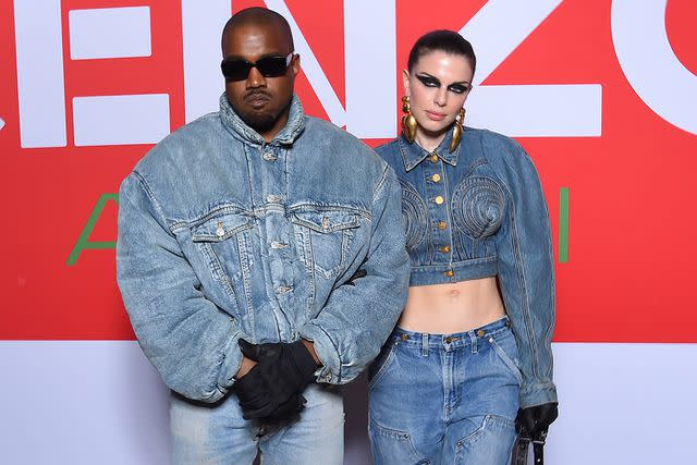 <p>Stephane Cardinale - Corbis/Corbis via Getty</p> Kanye West and Julia Fox on during Paris Fashion Week on Jan. 23, 2022.