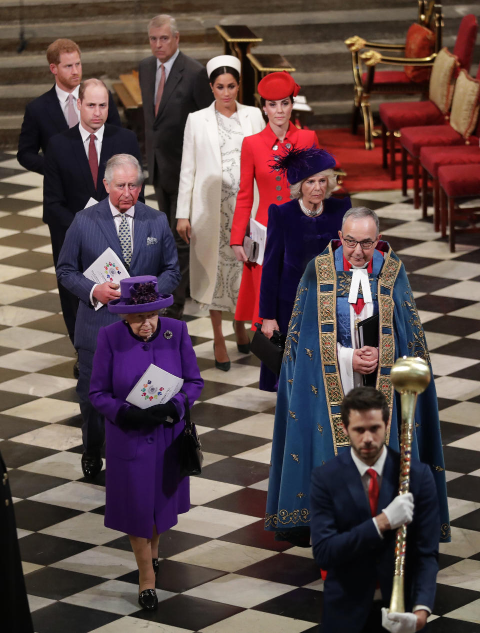 The royal family leaving the&nbsp;Commonwealth Day service.&nbsp; (Photo: KIRSTY WIGGLESWORTH via Getty Images)