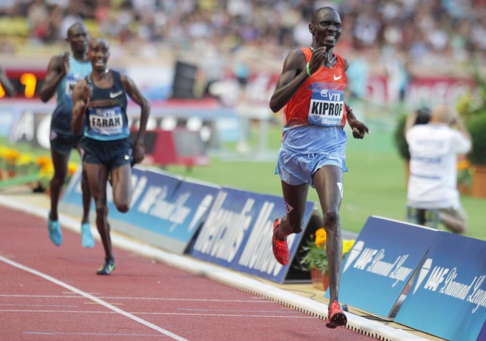 Mo Farah set a British 1500m record when finishing behind Asbel Kiprop in 2013.