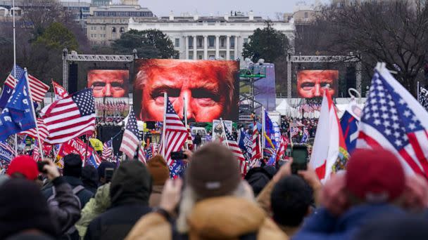 PHOTO: Trump supporters participated in a rally, Jan. 6, 2021 in Washington. As Congress prepares to affirm President-elect Biden's victory, thousands have gathered to show their support for President Trump and his baseless claims of election fraud. (John Minchillo/AP, FILE)