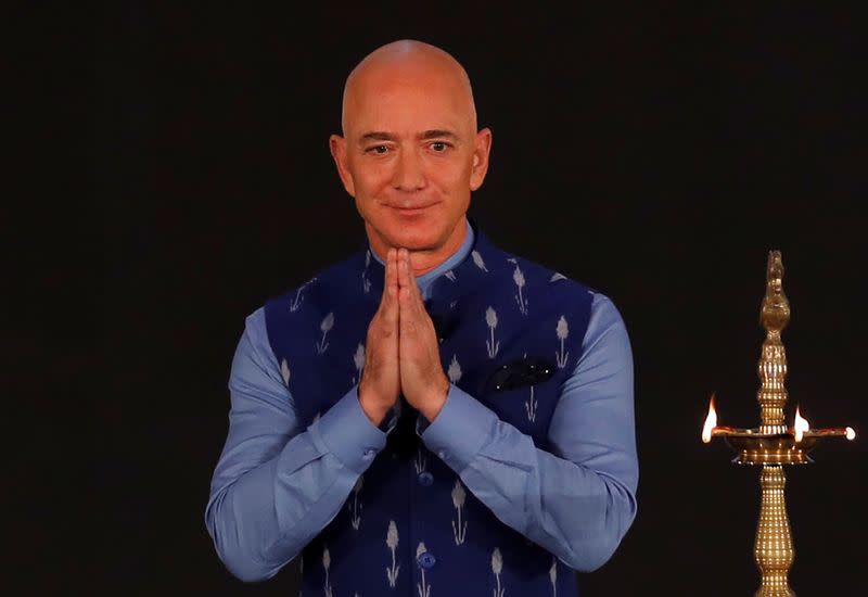 FILE PHOTO: Jeff Bezos, founder of Amazon, attends a company event in New Delhi