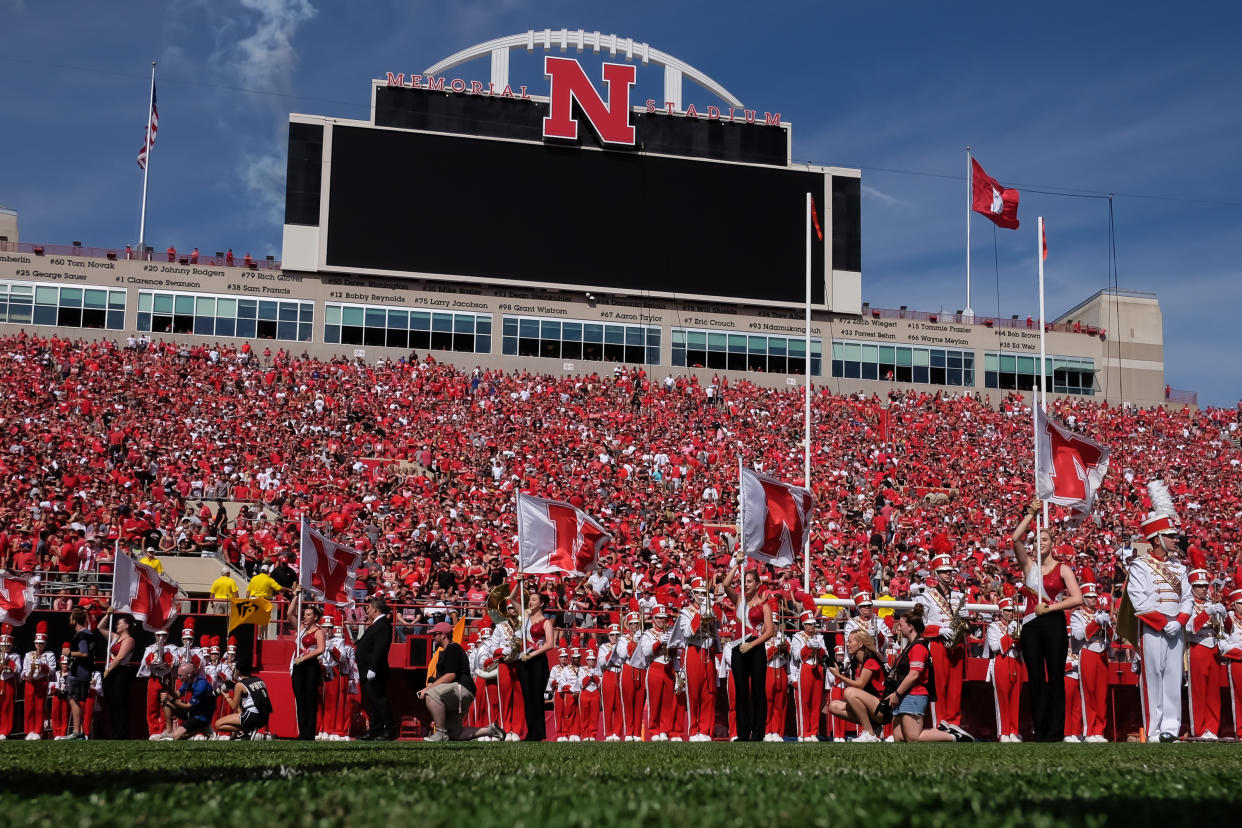 LINCOLN, NE – SEPTEMBER 23: The band of the Nebraska Cornhuskers awaits the arrival of the team before the game against the Rutgers Scarlet Knights at Memorial Stadium on September 23, 2017 in Lincoln, Nebraska. (Photo by Steven Branscombe/Getty Images)