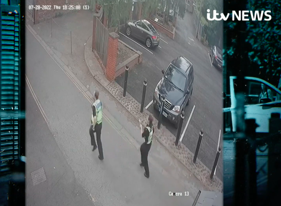 Police were seen rushing to the scene of the stabbing. (ITV News)