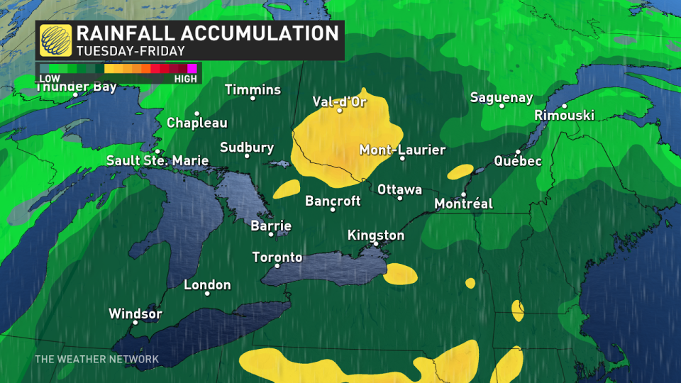 southern Ontario Tuesday to Friday rainfall amounts April 8 2024