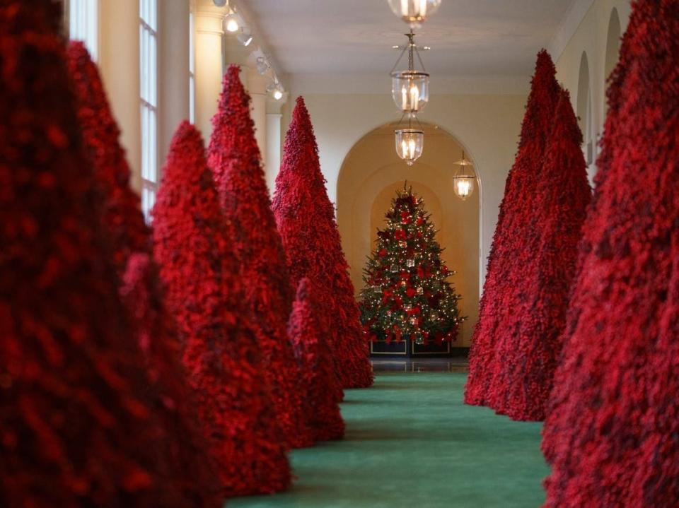 red Topiary trees