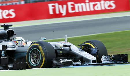 Germany Formula One - F1 - German Grand Prix 2016 - Hockenheimring, Germany - 31/7/16 - Mercedes' Lewis Hamilton during the race. REUTERS/Ralph Orlowski