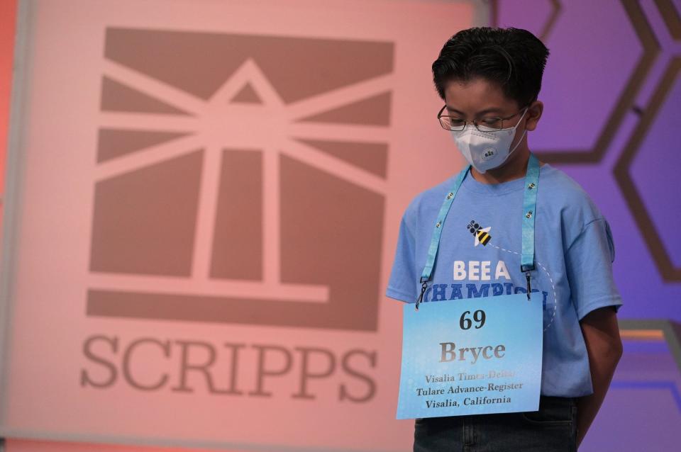 Bryce Melgar, the Ridgeview Middle School spelling champion, made it through the preliminary round and into the Scripps National Spelling Bee quarterfinals.