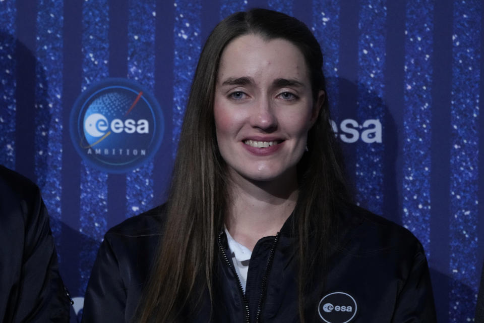 Member of ESA's new class of astronauts Rosemary Coogan attends the European Space Agency (ESA) Council at Ministerial level (CM22) at the Grand Palais Ephemere, in Paris, Wednesday, Nov. 23, 2022. The European Space Agency has selected a disabled former athlete to be among its its newest astronaut recruits as part of its first recruitment drive in over a decade that aimed to bring diversity to space travel. (AP Photo/Francois Mori)