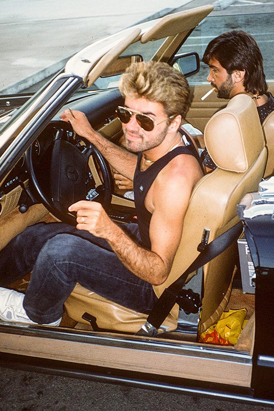Frosted hair, aviator shades, tank top, and drop-top—1990 was a great year for George Michael.