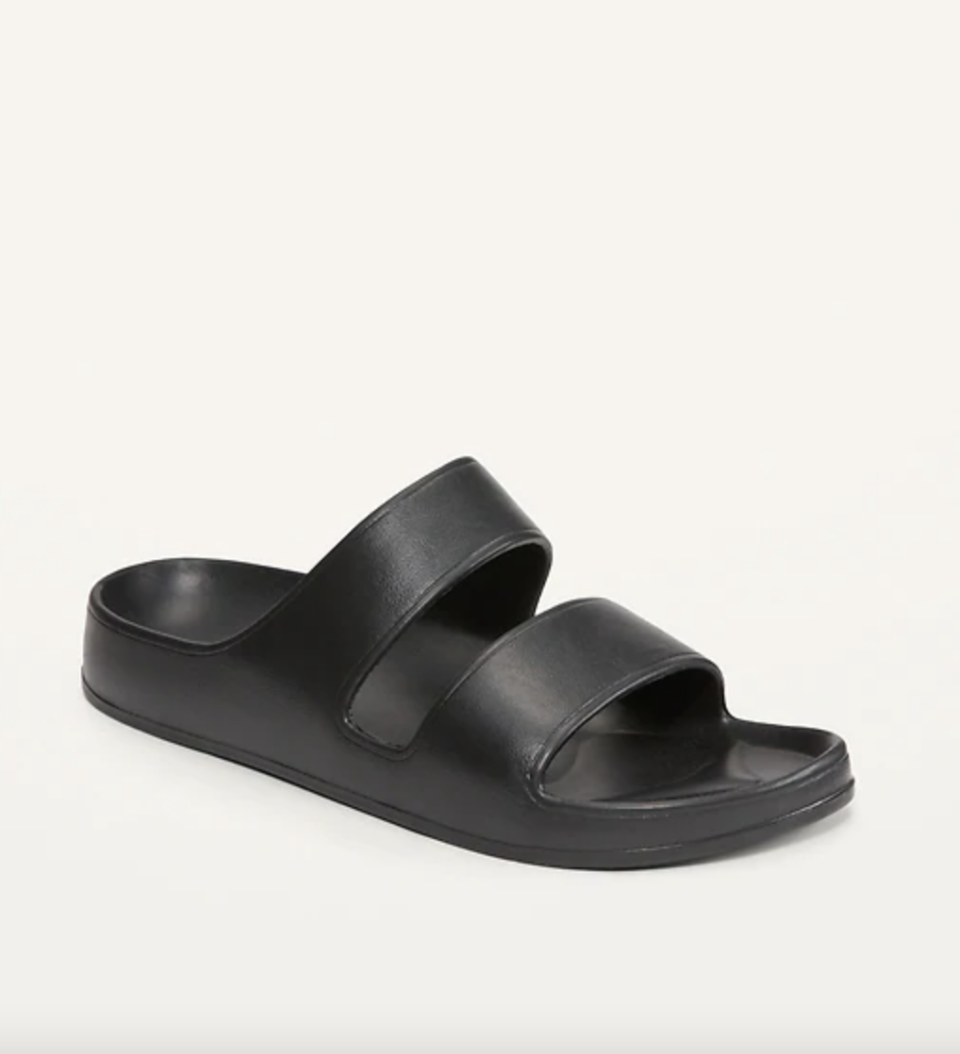 Plant-Based Double-Strap Slide Sandals in Black (Photo via Old Navy)