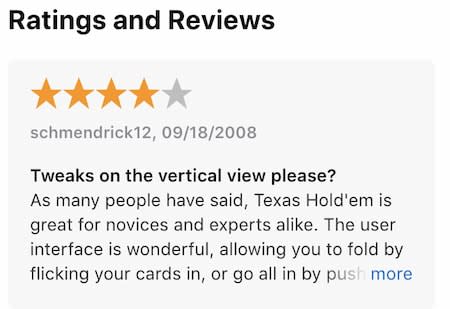 Texas Hold'em App Store reviews