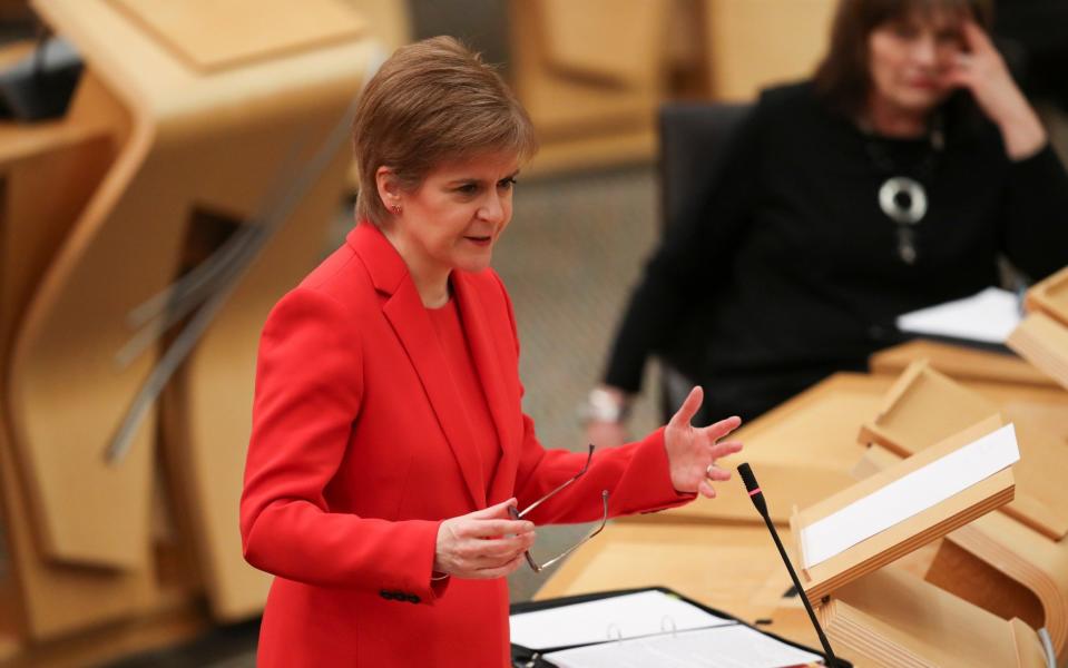 First Minister Nicola Sturgeon attends Scottish Parliament in Holyrood where she delivered an update on Scotland's measures in response to the coronavirus pandemic -  Getty Images Europe