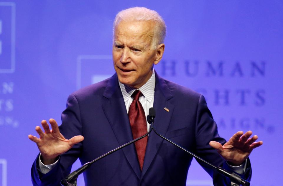 Democratic presidential candidate, former Vice President Joe Biden speaks during the Human Rights Campaign Columbus, Ohio Dinner at Ohio State University Saturday, June 1, 2019.