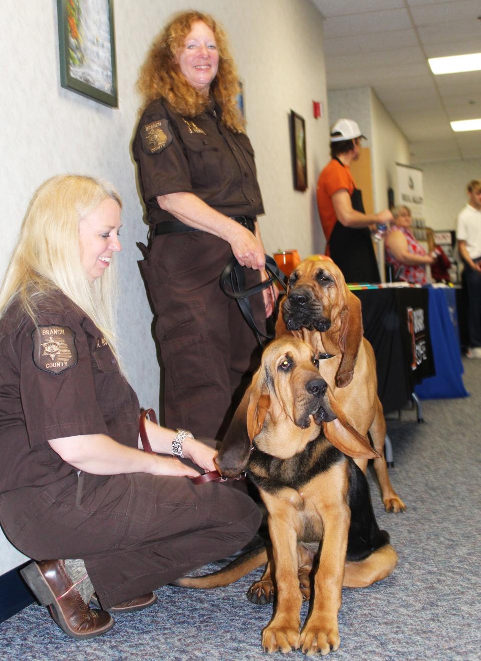 Even Nyx and Xenia have jobs. They are search-and-rescue bloodhounds with the Branch County Sheriff's Department and attended the hiring blitz Wednesday with Aleesha Nowicki and Jackie Harris.