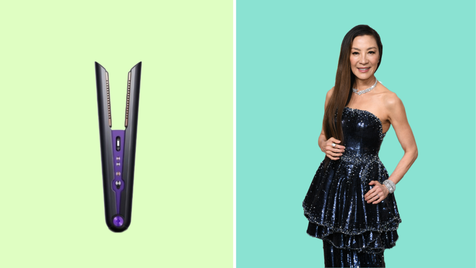 Michelle Yeoh's sleek strands at the 2023 Golden Globes were made possible with the Dyson Corrale Straightener.