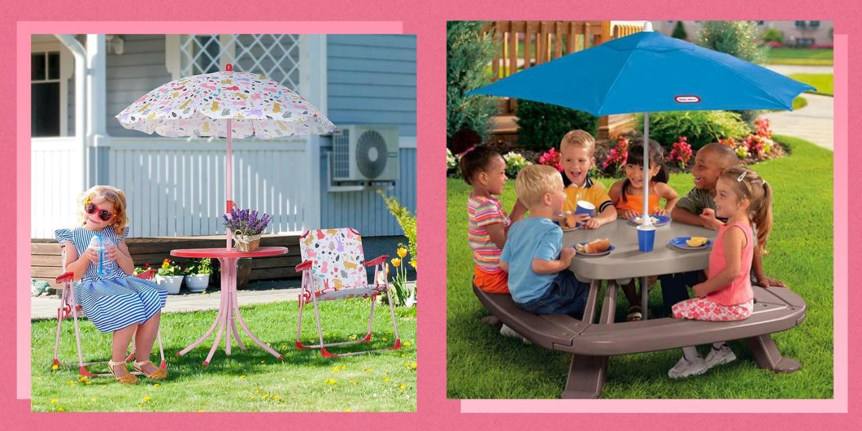 outsunny kids folding picnic table and chairs set, little tikes outdoor fold 'n store kids picnic table