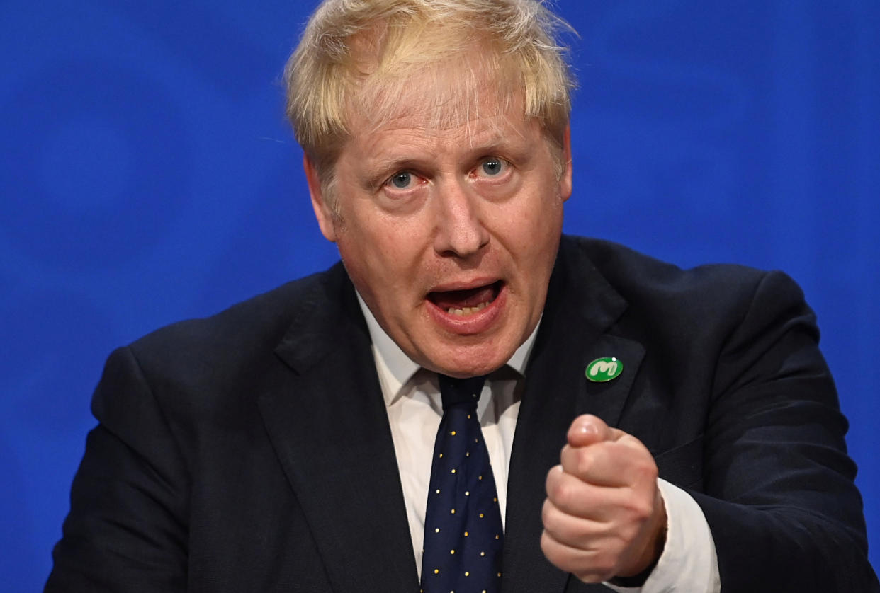 Prime Minister Boris Johnson, during a media briefing in Downing Street, London, on the long-awaited plan to fix the broken social care system. Picture date: Tuesday September 7, 2021.