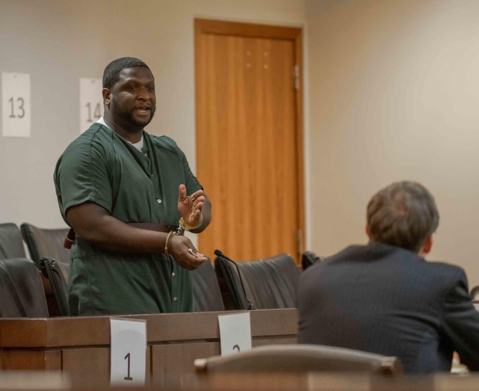 Vernon Sanders in Monmouth County Superior Court for his sentencing for aggravated manslaugter of Denzel Morgan-Hicks.